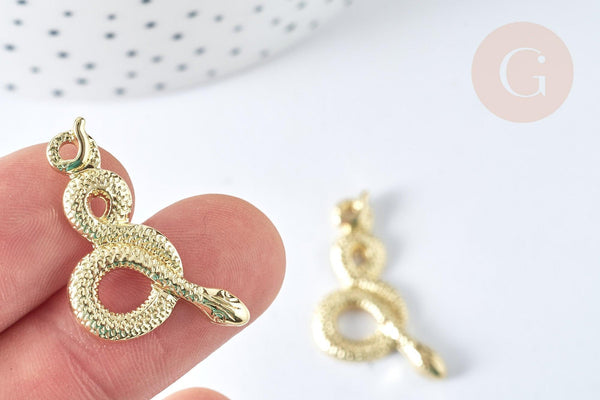 Pendentif Serpent zamac doré clair 30,5mm, serpent doré pour création bijoux, x1 G7412