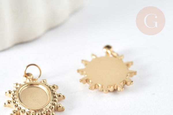 Pendentif Soleil pour cabochon ovale acier 304 inoxydable doré 18mm , x1 (G8032)