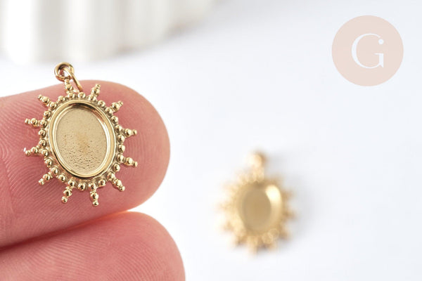 Pendentif Soleil pour cabochon ovale acier 304 inoxydable doré 18mm , x1 (G8032)