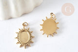 Pendentif Soleil pour cabochon ovale acier 304 inoxydable doré IP 18mm , x1 (G8032)