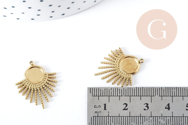 Pendentif Support cabochon soleil acier 304 inoxydable doré 25.5mm, x1 (G8933)