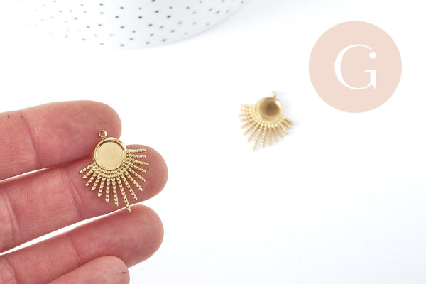 Pendentif Support cabochon soleil acier 304 inoxydable doré 25.5mm, x1 (G8933)