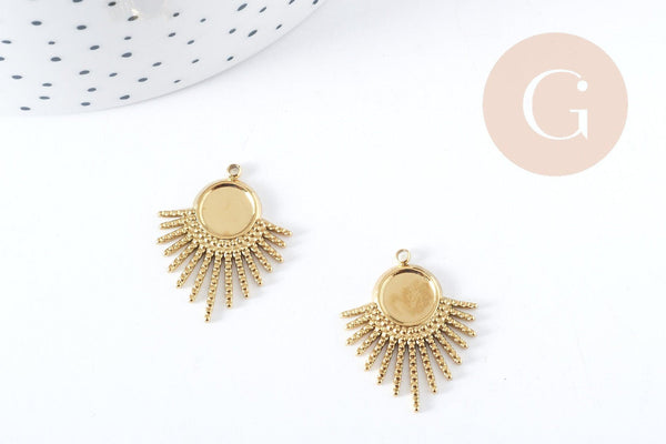Pendentif Support cabochon soleil acier 304 inoxydable doré 25.5mm, x1 (G8933)