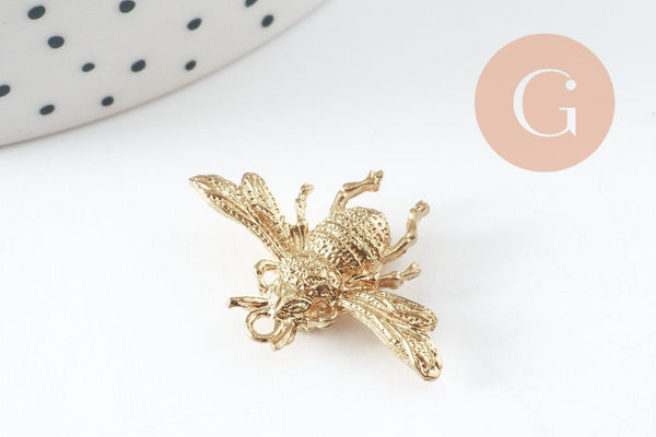 Pendentif abeille laiton brut 28mm,création bijoux laiton brut, x1 (G2960)