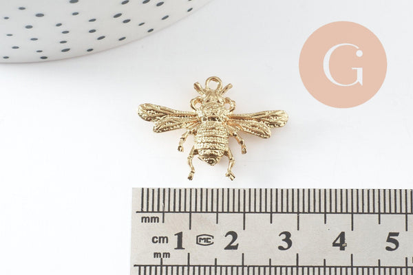 Pendentif abeille laiton brut 28mm,création bijoux laiton brut, x1 (G2960)