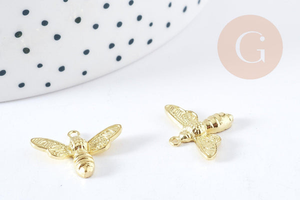 Pendentif abeille laiton doré 19mm, breloque laiton brut, bijou laiton,création bijoux,pendentif laiton brut,19mm, x2 (G1466)