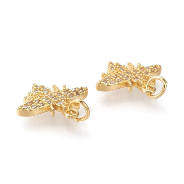 Pendentif abeille laiton doré zircons, fournitures pour bijoux, bijou laiton,pendentif laiton brut,17mm, x1 (G3332)