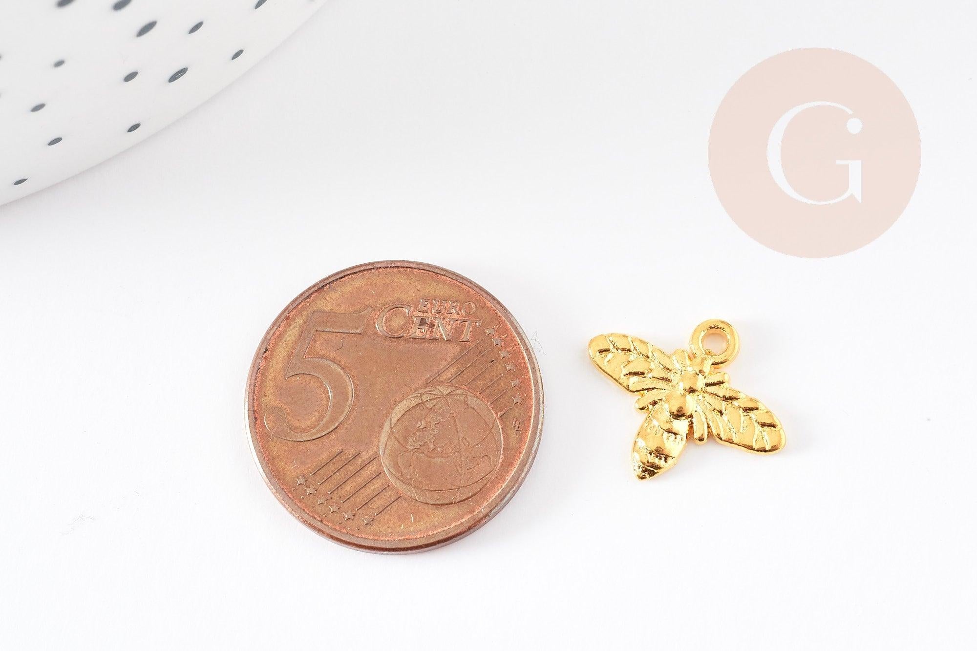 Pendentif abeille zamac doré 16mm,breloque création bijoux insecte, x10 G5327