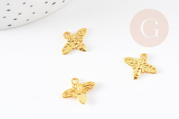 Pendentif abeille zamac doré 16mm,breloque création bijoux insecte, x10 G5327