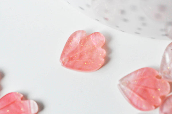 Pendentif acétate feuille rose paillettes, perles plastique,connecteur feuille plastique 15mm x10 (G4015)
