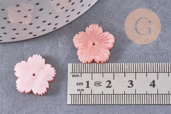 Pendentif acétate fleur rose paillettes,perles plastique,bijou fleur plastique, 20mm x5 (G4013)