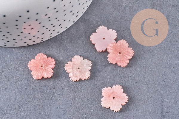 Pendentif acétate fleur rose paillettes,perles plastique,bijou fleur plastique, 20mm x5 (G4013)