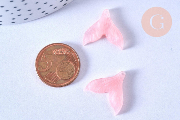 Pendentif acétate queue de poisson rose nacré 19mm, x5 (G4081)