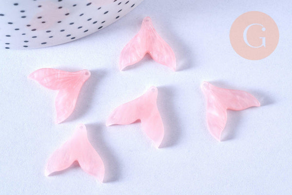 Pendentif acétate queue de poisson rose nacré 19mm, x5 (G4081)