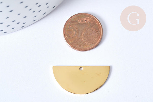 Pendentif acier 201 inoxydable doré demi-cercle 30mm, pendentif rond acier, x1 G8023