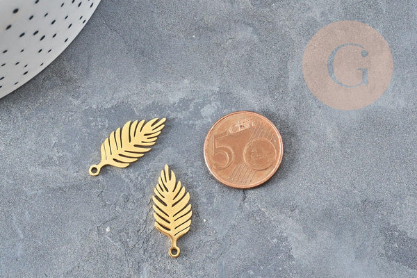 Pendentif acier 201 inoxydable doré feuille 25mm ,breloque acier inoxydable pour création bijoux, x1 (G5728)