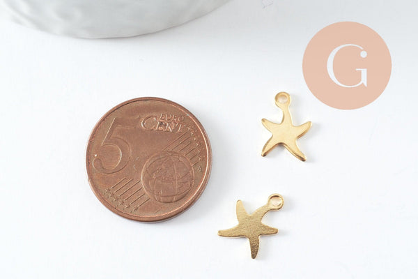 Pendentif acier 304 inoxydable doré étoile de mer 11mm, x5 (G10015)