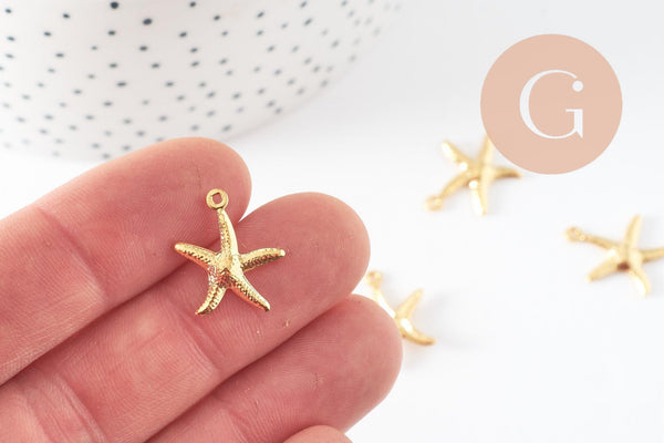 Pendentif acier 304 inoxydable doré étoile de mer 17mm, x1 (G9668)