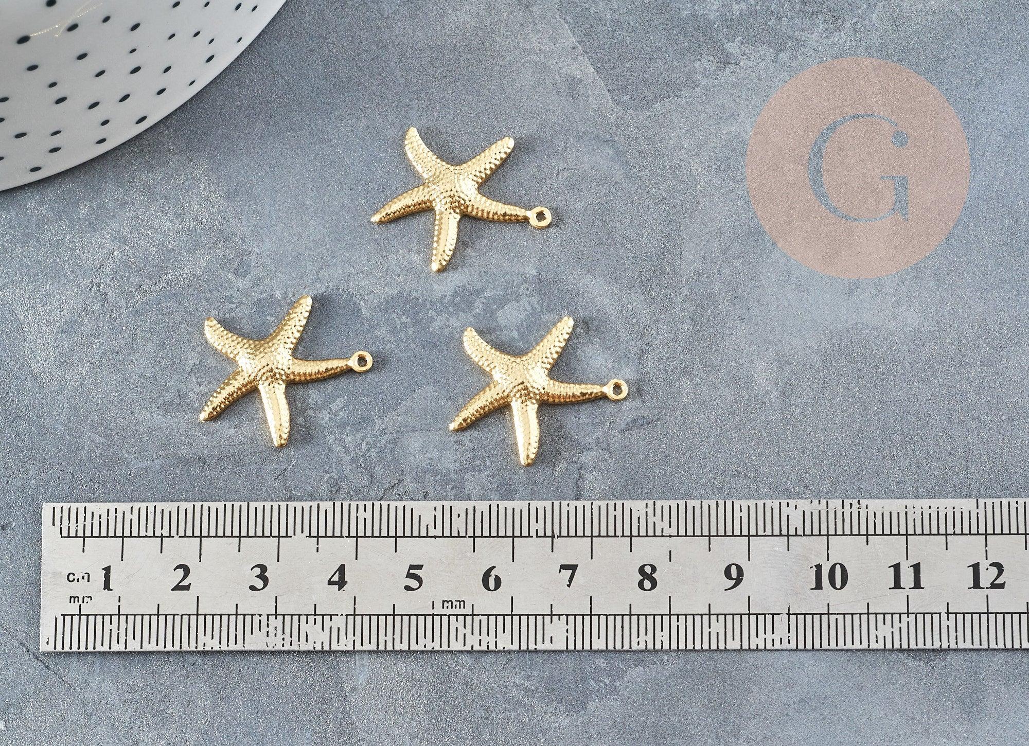 Pendentif acier 304 inoxydable doré étoile de mer 22mm, x2 (G4123)