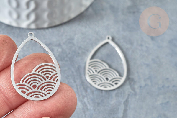 Pendentif acier argenté goutte de pluie 30mm, bijoux acier inoxydable sans nickel, x1 G7612