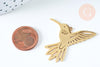 Pendentif acier doré 18K oiseau colibri 39.5mm, x1 (G6335)