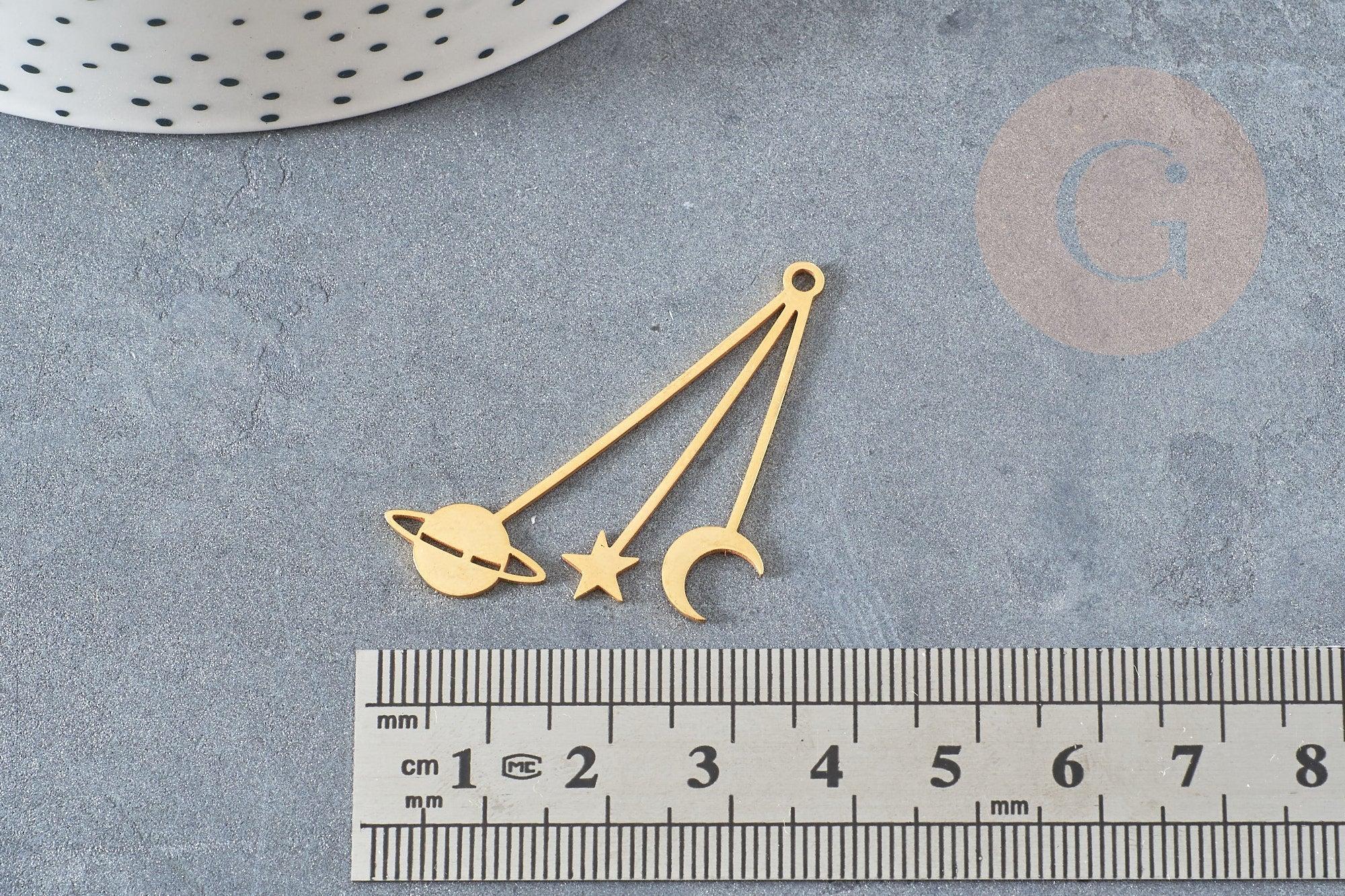 Pendentif acier doré astres 42mm, breloque doré, acier inoxydable doré, pendentif sans nickel, x1 G5729