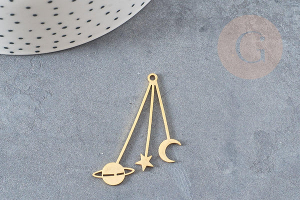 Pendentif acier doré astres 42mm, breloque doré, acier inoxydable doré, pendentif sans nickel, x1 G5729