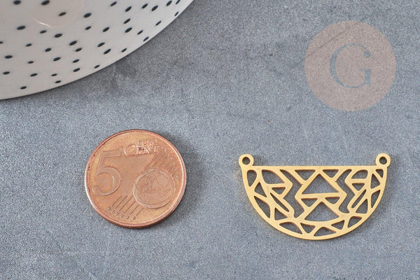 Pendentif acier dore demi-cercle géométrique,breloque doré, acier inoxydable doré, pendentif sans nickel,création bijoux,31mm, x1 G4843