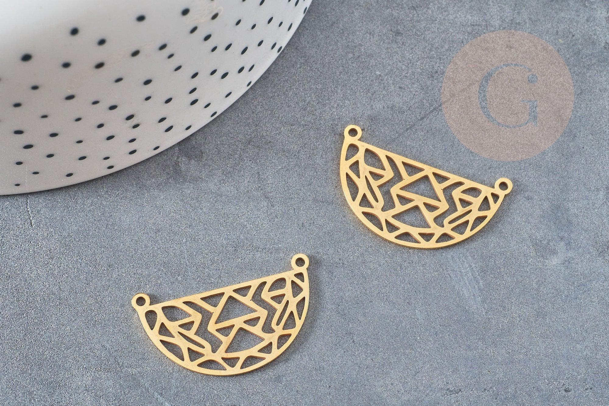 Pendentif acier dore demi-cercle géométrique,breloque doré, acier inoxydable doré, pendentif sans nickel,création bijoux,31mm, x1 G4843