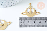 Pendentif acier doré lune et étoiles 35mm, breloque doré, acier inoxydable doré, pendentif sans nickel, x1 G6336
