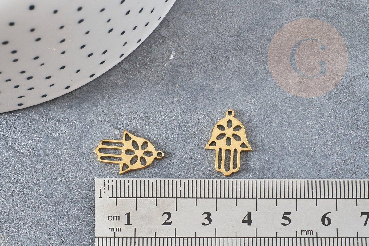 Pendentif acier dore main fatma,breloque doré, acier inoxydable doré, pendentif sans nickel,création bijoux, x1,G6028