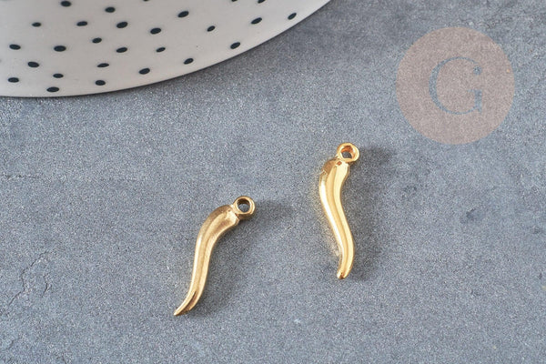 Pendentif acier inoxydable 304 doré piment 15mm, breloque doré acier pour création bijoux, x2 (G1982)