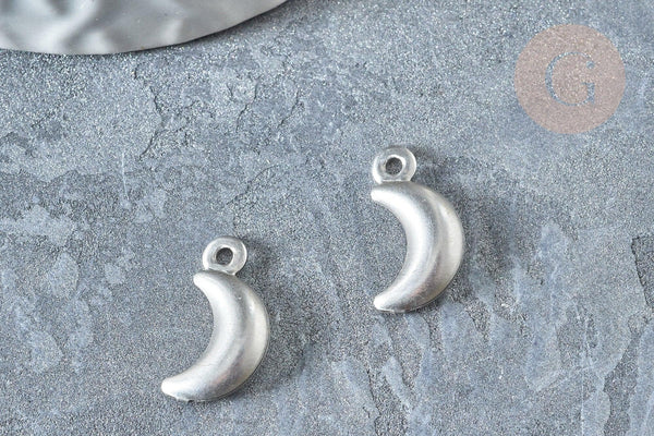 Pendentif acier inoxydable argenté lune 16mm, x 5 (G7508)