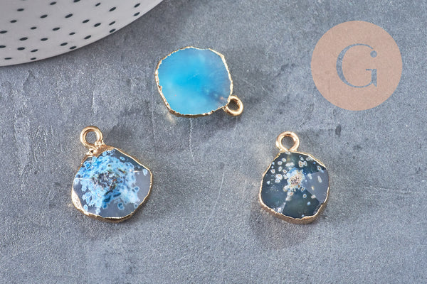 Pendentif agate bleue pendentif pierre, agate naturelle, support doré, création bijoux, pierre naturelle, 17-22mm, x1, G2746