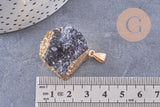 Pendentif agate noire druzy naturelle 30mm, x1 (G2567)