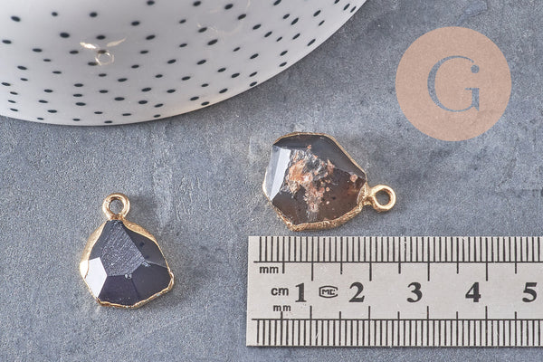 Pendentif agate noire, pendentif pierre, agate naturelle, support doré, création bijoux, pierre naturelle, 17-22mm, x1, G1897