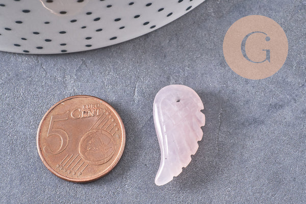 Pendentif aile Quartz Rose, pendentif en pierre naturelle, quartz rose naturel pour création bijoux pierre,24.5mm, x1 (G3203)