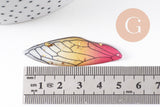 Pendentif aile résine paillettes,des peerles originales et transparentes pour création bijoux bois,51mm, x1 (G3923)
