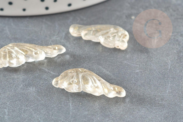 Pendentif aile verre beige or 24.5mm, pendentif verre pour création boucles et colliers x10 G5831