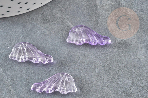 Pendentif aile verre violet clair 24.5mm ,pendentif verre pour création bijoux, x10 (G5830)