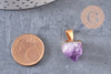 Pendentif améthyste violette brute, , support doré, création bijoux, pierre naturelle, 25mm, x1 (G2498)