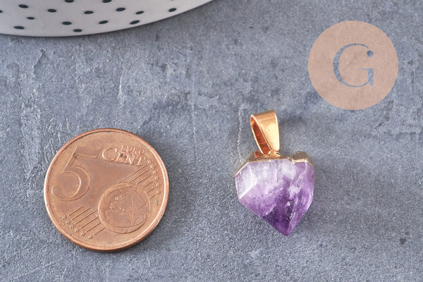 Pendentif améthyste violette brute, , support doré, création bijoux, pierre naturelle, 25mm, x1 (G2498)
