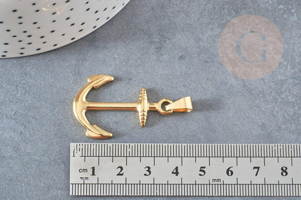 Pendentif ancre acier doré 14k, fourniture bijoux,acier doré inoxydable ,pendentif bijoux sans nickel,37.5mm, x1 (G4522)