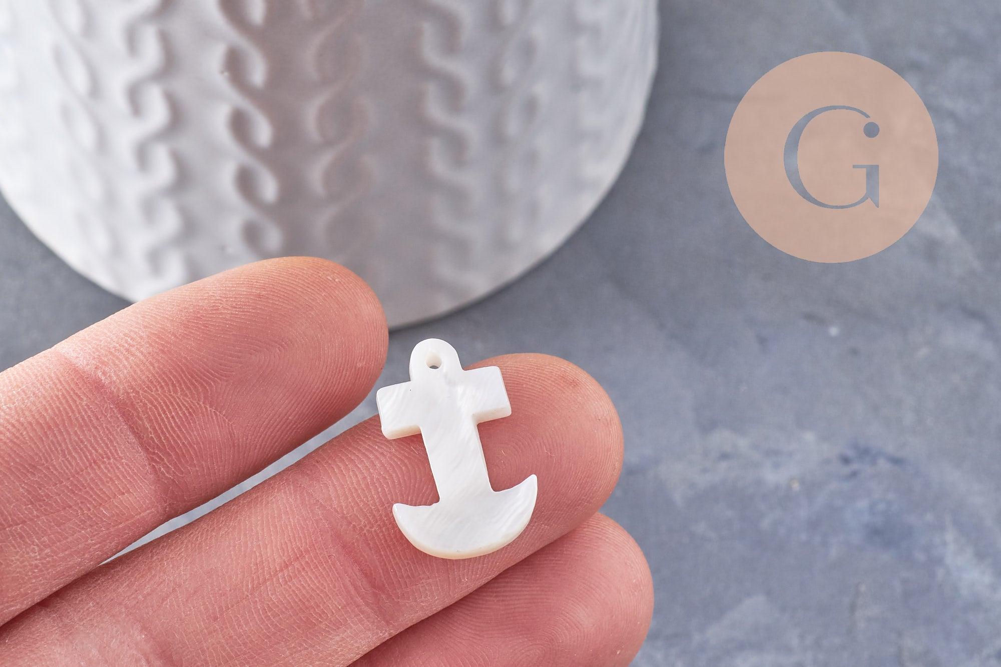 Pendentif ancre marine nacre blanche naturelle, x2 (G10022)