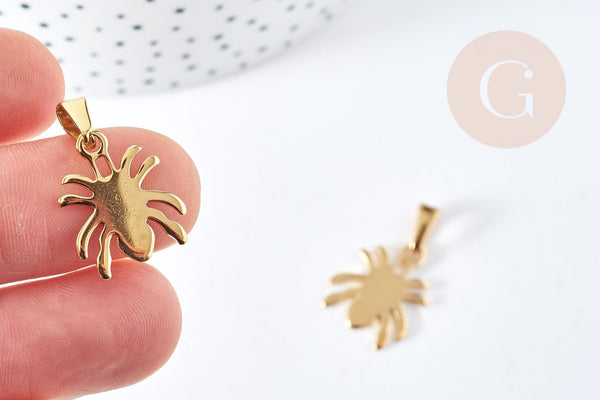 Pendentif araignée acier doré 304 inoxydable 16mm, x1 (G8728)