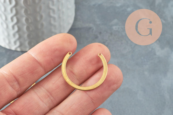 Pendentif arc demi-cercle U laiton brut 28x24mm, un apprêt doré en laiton brut sans nickel pour création de bijoux, x2 (G3195)