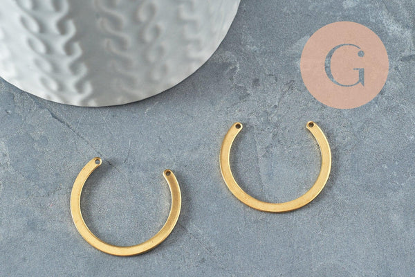 Pendentif arc demi-cercle U laiton brut 28x24mm, un apprêt doré en laiton brut sans nickel pour création de bijoux, x2 (G3195)