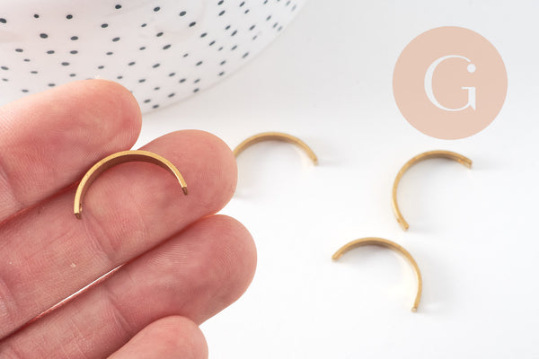 Pendentif arc demi-cercle U laiton brut, apprêt doré, sans nickel,médaille dorée,laiton brut, médaille carré,20mm,x 2-G1595