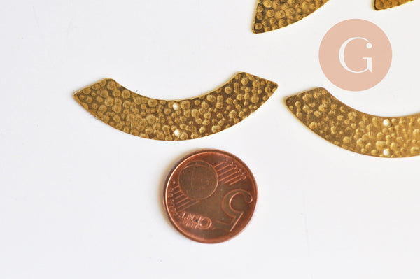 Pendentif arc demi-cercle U martelée laiton brut 46mm, apprêt doré, sans nickel,médaille dorée,laiton brut, X2 (G6318)