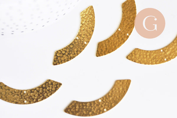 Pendentif arc demi-cercle U martelée laiton brut 46mm, apprêt doré, sans nickel,médaille dorée,laiton brut, X2 (G6318)